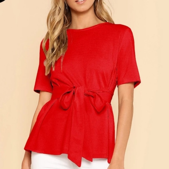 fashion trends Tops - RED BLOUSE FRONT TIE